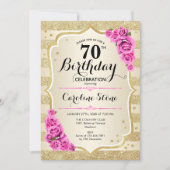 Invitation 70e anniversaire - Gold Stripes rose Roses Invitat (Devant)