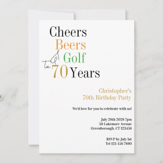 Invitation 70e Anniversaire Golf Cheers Bières Mini Fête (Devant)