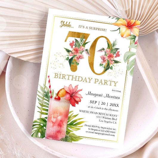 Invitation 70e anniversaire Hawaiian Tropical Cocktail Party