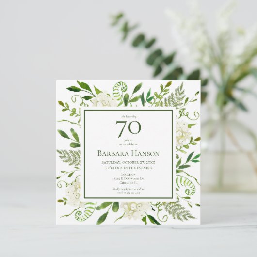 Invitation 70e anniversaire Hydrangée blanche (Debout devant)