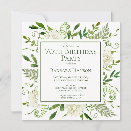 Invitation 70e anniversaire Hydrangée blanche (Devant)