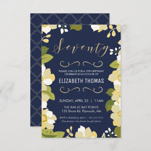 Invitation 70e anniversaire Invitation, Personnaliser Floral  (Devant / Derrière)