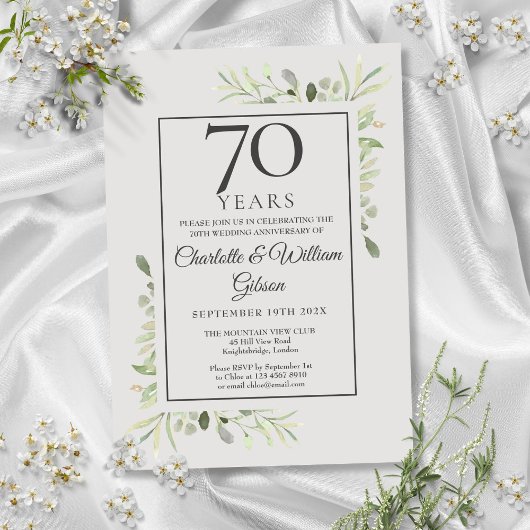Invitation 70e anniversaire Mariage Aquarelle Verdure