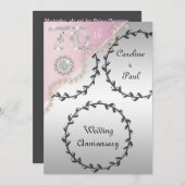 Invitation 70e anniversaire Mariage Embossed Silver Rose or (Devant / Derrière)