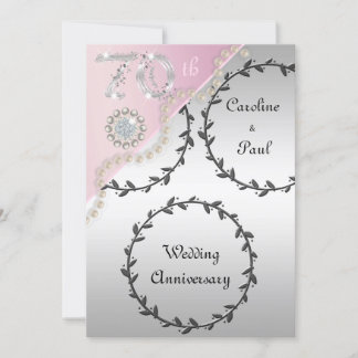 Invitation 70e anniversaire Mariage Embossed Silver Rose or