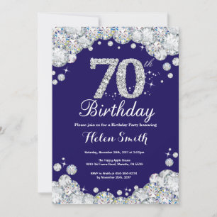 Invitation 70e anniversaire Marine Bleu et Diamant d'argent