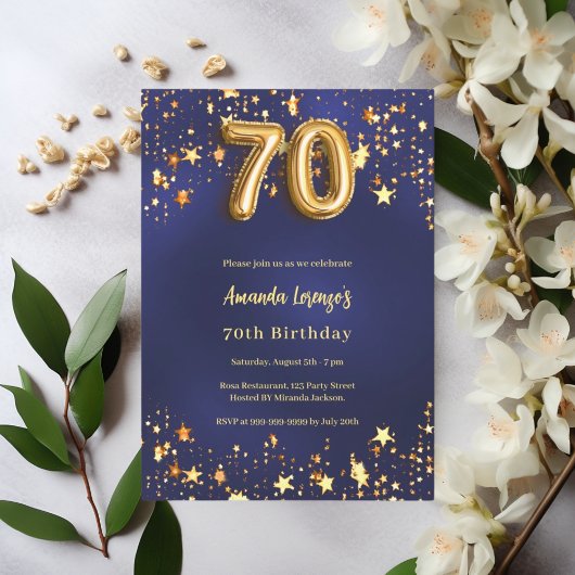 Invitation 70e anniversaire marine bleu or étoiles
