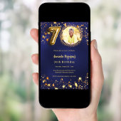 Invitation 70e anniversaire marine bleu or étoiles photo luxe