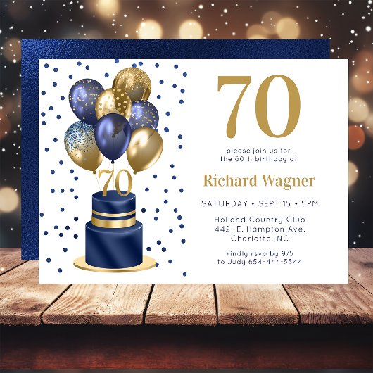 Invitation 70e anniversaire Marine Blue Balloon Cake