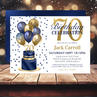 Invitation 70e anniversaire Marine Blue Balloon Cake