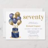 Invitation 70e anniversaire Marine Blue Balloon Cake (Devant)