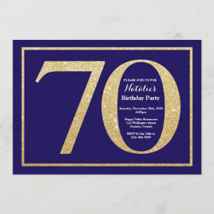 Invitation 70e anniversaire Marine Parties scintillant bleue