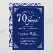 Invitation 70e anniversaire - Marine White Damask (Devant / Derrière)
