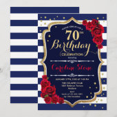 Invitation 70e anniversaire - Marine White Stripes et Red Ros (Devant / Derrière)