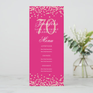 Invitation 70e anniversaire Menu Rose Gold Confetti Hot Pink