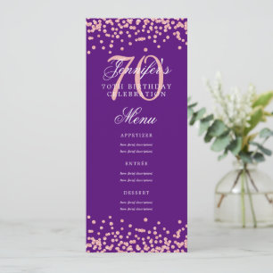 Invitation 70e Anniversaire Menu Rose Gold Confetti Purple