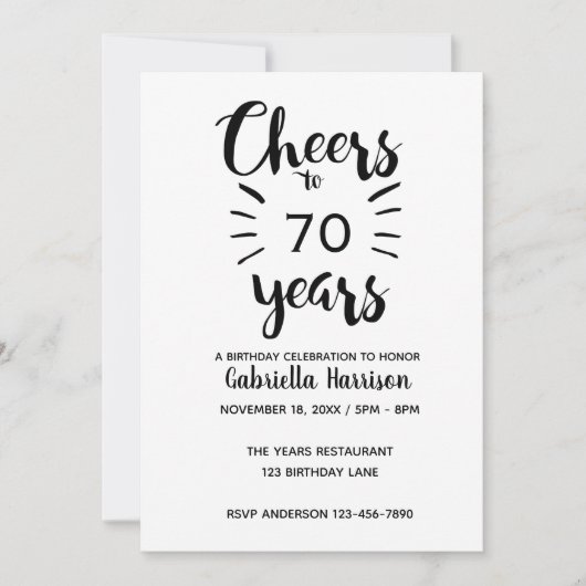 Invitation 70e anniversaire minimaliste (Devant)