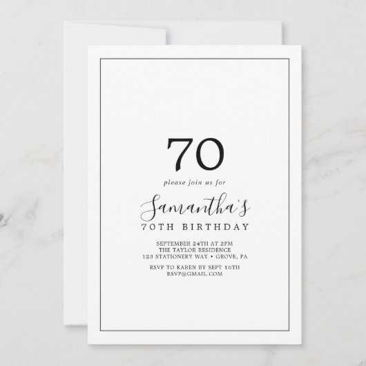 Invitation 70e anniversaire minimaliste (Devant)