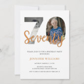 Invitation 70E Anniversaire Moderne Avec 2 Photos Puis & Main (Devant)