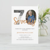 Invitation 70E Anniversaire Moderne Avec 2 Photos Puis & Main (Debout devant)