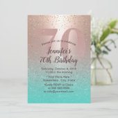 Invitation 70e anniversaire Moderne Blush Rose Gold Aqua Turq (Debout devant)