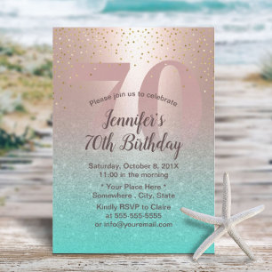Invitation 70e anniversaire Moderne Blush Rose Gold Aqua Turq