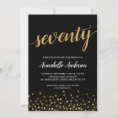 Invitation 70e anniversaire Moderne Noir Confetti Script (Devant)
