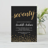 Invitation 70e anniversaire Moderne Noir Confetti Script (Debout devant)