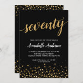 Invitation 70e anniversaire Moderne Noir Confetti Script (Devant / Derrière)