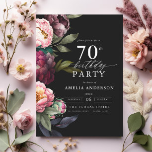 Invitation 70e anniversaire Moody moderne Bourgogne Blush Flo