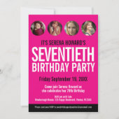 Invitation 70e anniversaire noir blanc cercles photo rose (Devant)