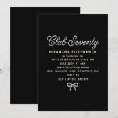 Invitation 70e Anniversaire Noir Blanc Perle Écriture Arc (Devant / Derrière)