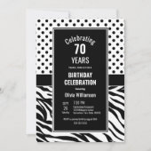 Invitation 70e anniversaire Noir blanc Polka Dot Zebra Stripe (Devant)