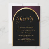Invitation 70e anniversaire noir bordeaux or arc luxe (Devant)