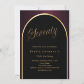 Invitation 70e anniversaire noir bordeaux or arc script (Devant)
