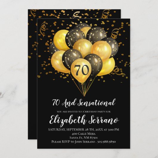 Invitation 70e anniversaire Noir et Or (Devant / Derrière)