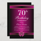 Invitation 70e anniversaire noir et rose (Devant / Derrière)