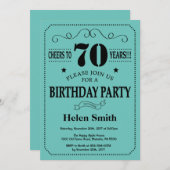 Invitation 70e anniversaire Noir et Turquoise (Devant / Derrière)