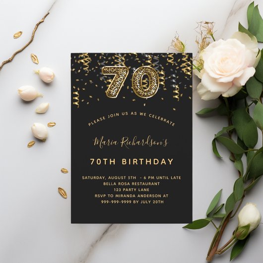 Invitation 70e anniversaire noir léopard doré