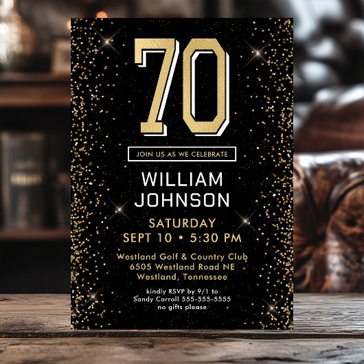 Invitation 70e anniversaire noir moderne