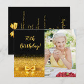 Invitation 70e anniversaire noir or personnalisé photo élégan (Devant / Derrière)