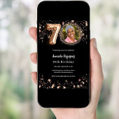Invitation 70e anniversaire noir rose étoiles photo or