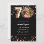 Invitation 70e anniversaire noir rose or photo étoiles luxe (Devant)