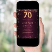 Invitation 70e anniversaire or rose bordeaux