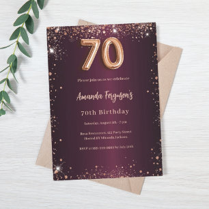 Invitation 70e anniversaire or rose bordeaux