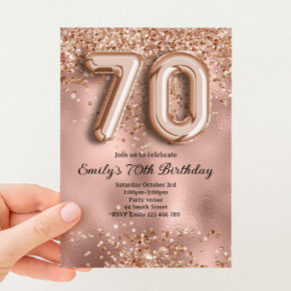 Invitation 70e Anniversaire Paillettes Rose Gold