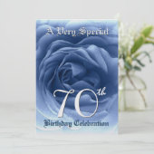 Invitation 70e anniversaire Papier métallique Rose bleu doux (Debout devant)