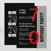 Invitation 70e anniversaire partie moderne rouge argent noir  (Devant / Derrière)