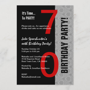 Invitation 70e anniversaire partie moderne rouge argent noir