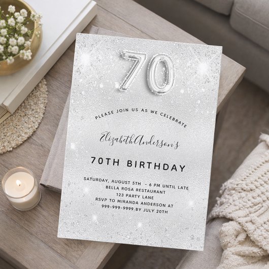 Invitation 70e anniversaire parties scintillant argent